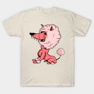 Crazy pink zombie poodle dog cartoon illustration T-Shirt